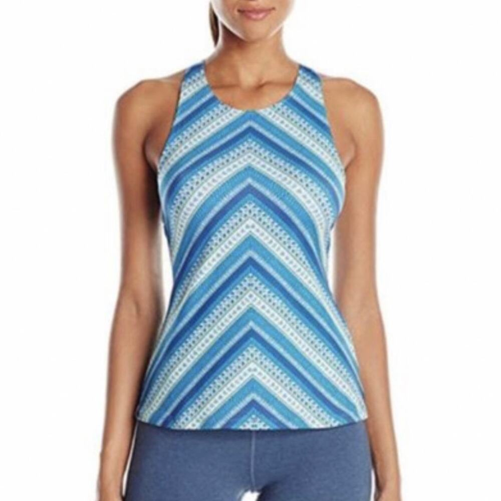PRANA Blue Boho Chevron Print Racerback Athletic Stretch Tank Top Yoga Sz Small